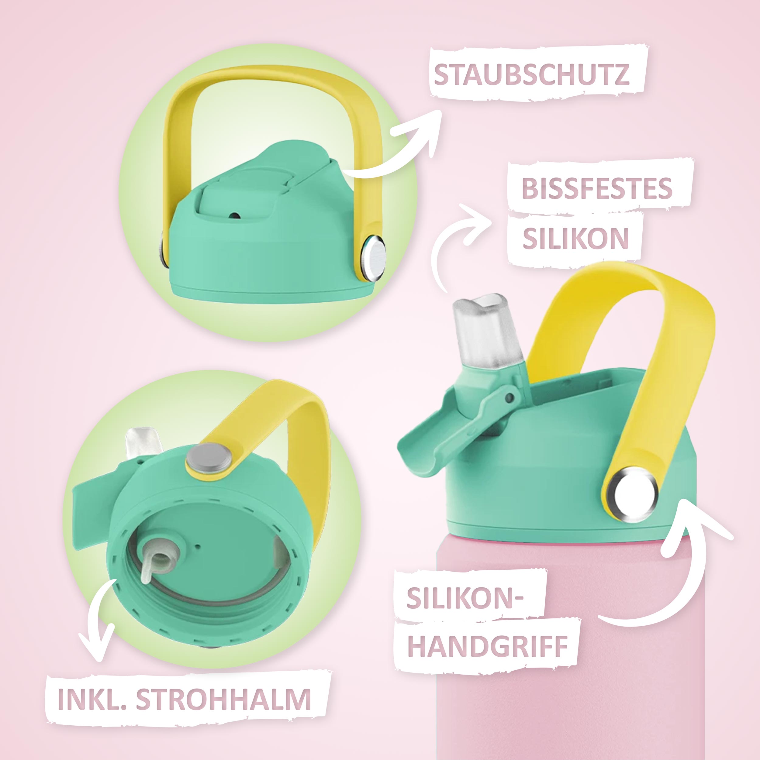 Trinkflasche - 500ml - Rosa/Light Green