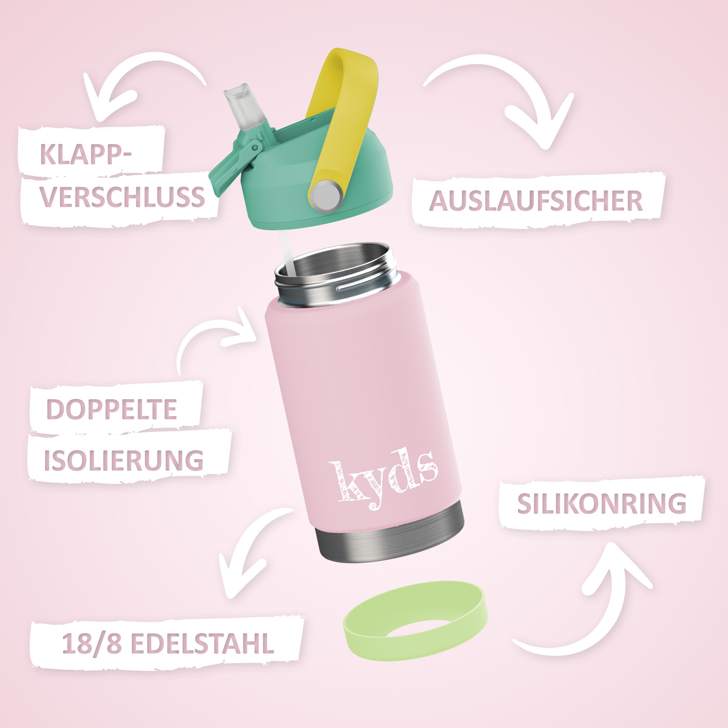 Trinkflasche - 500ml - Rosa/Light Green