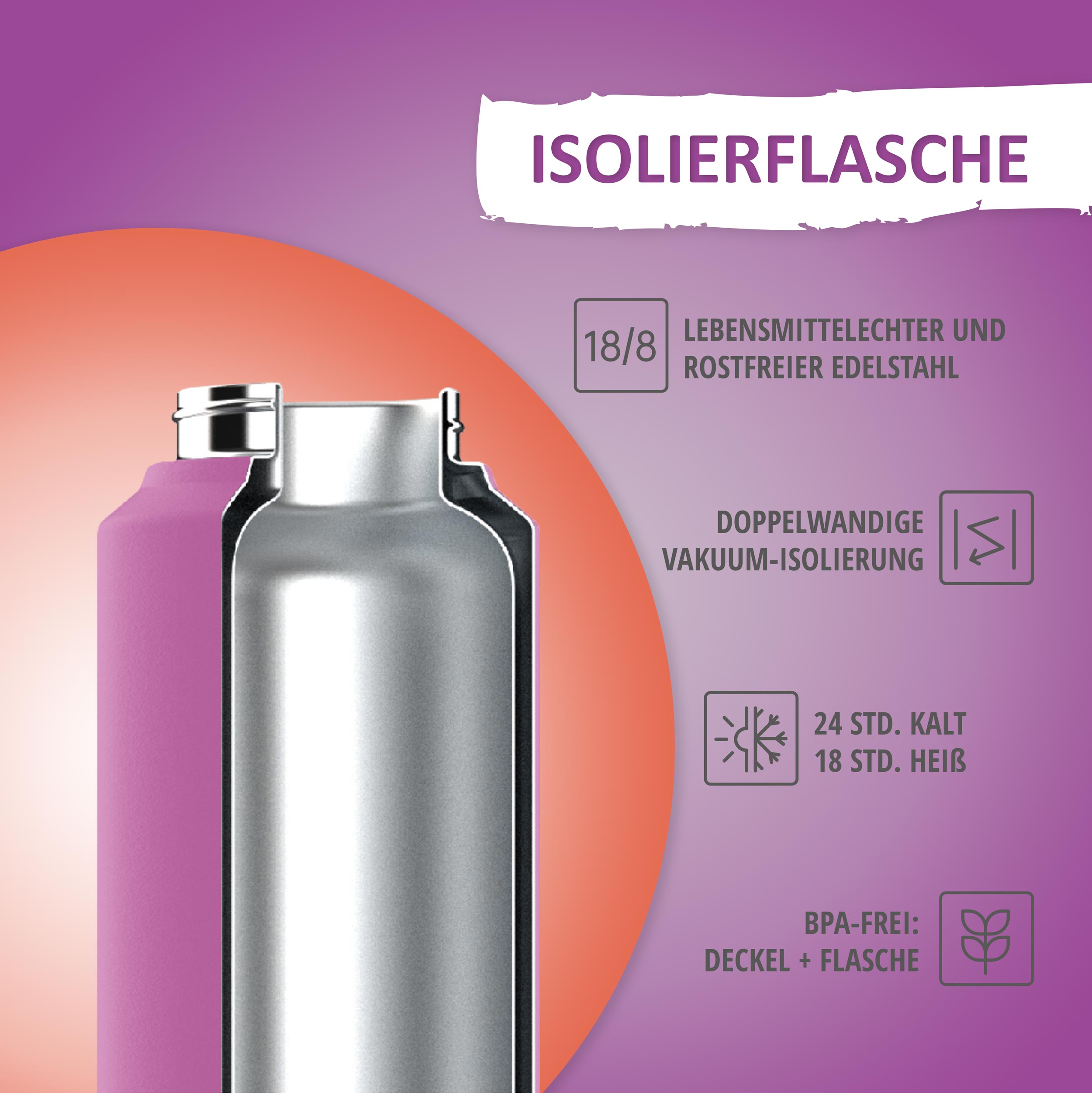 Trinkflasche - 500ml - Purple/Coral