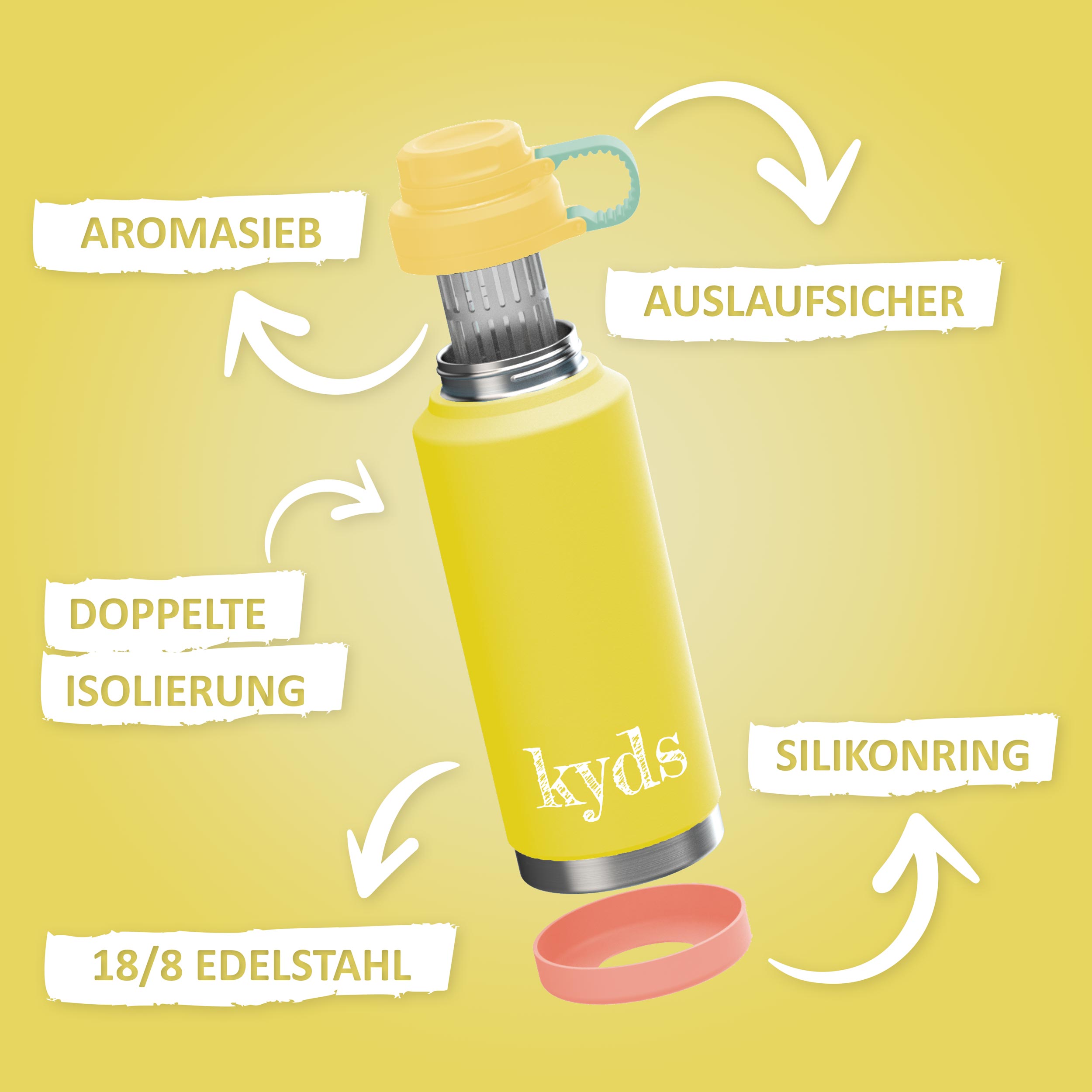 Trinkflasche - 500ml - Yellow/Coral