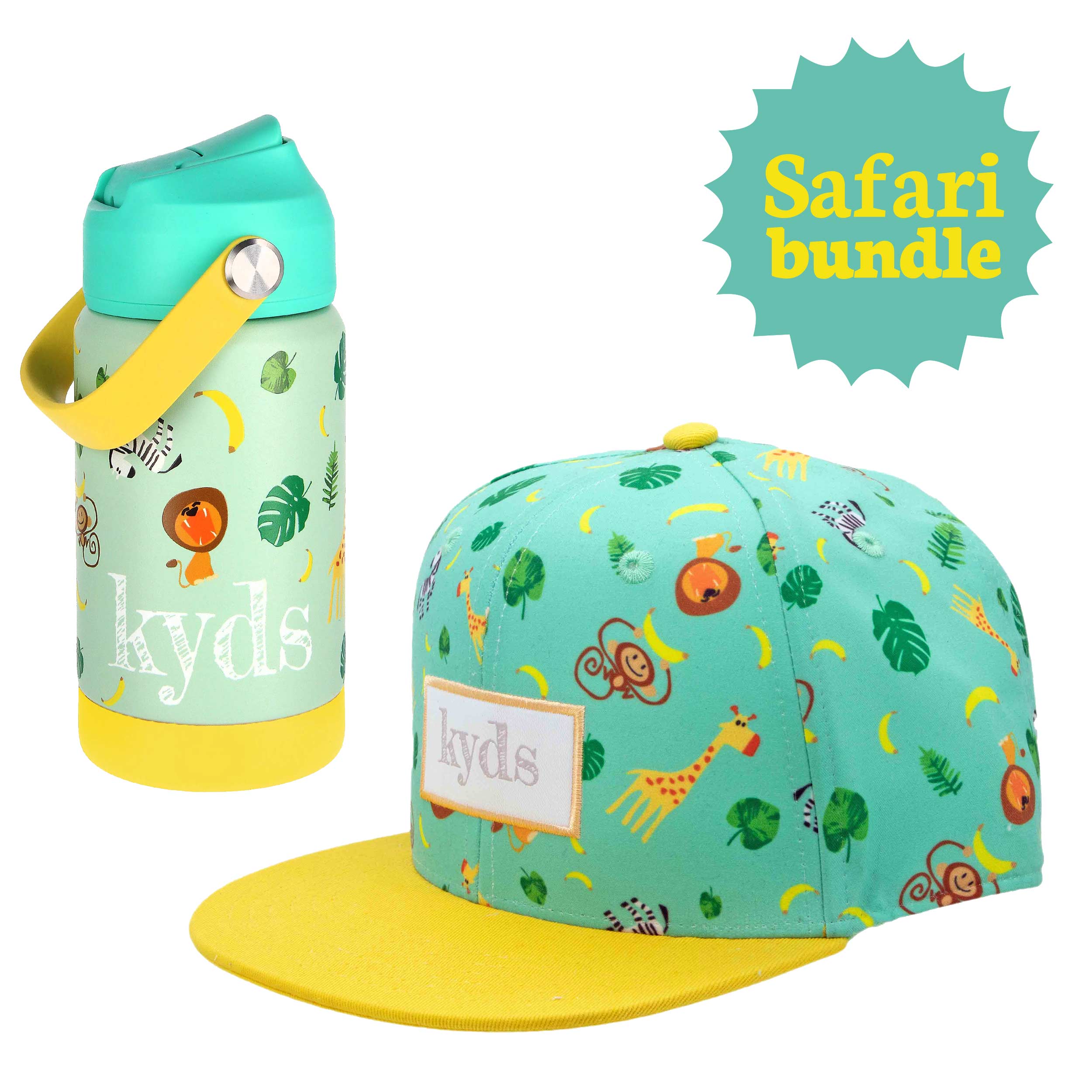 Trinkflasche + Snapback Cap Bundle - Safari