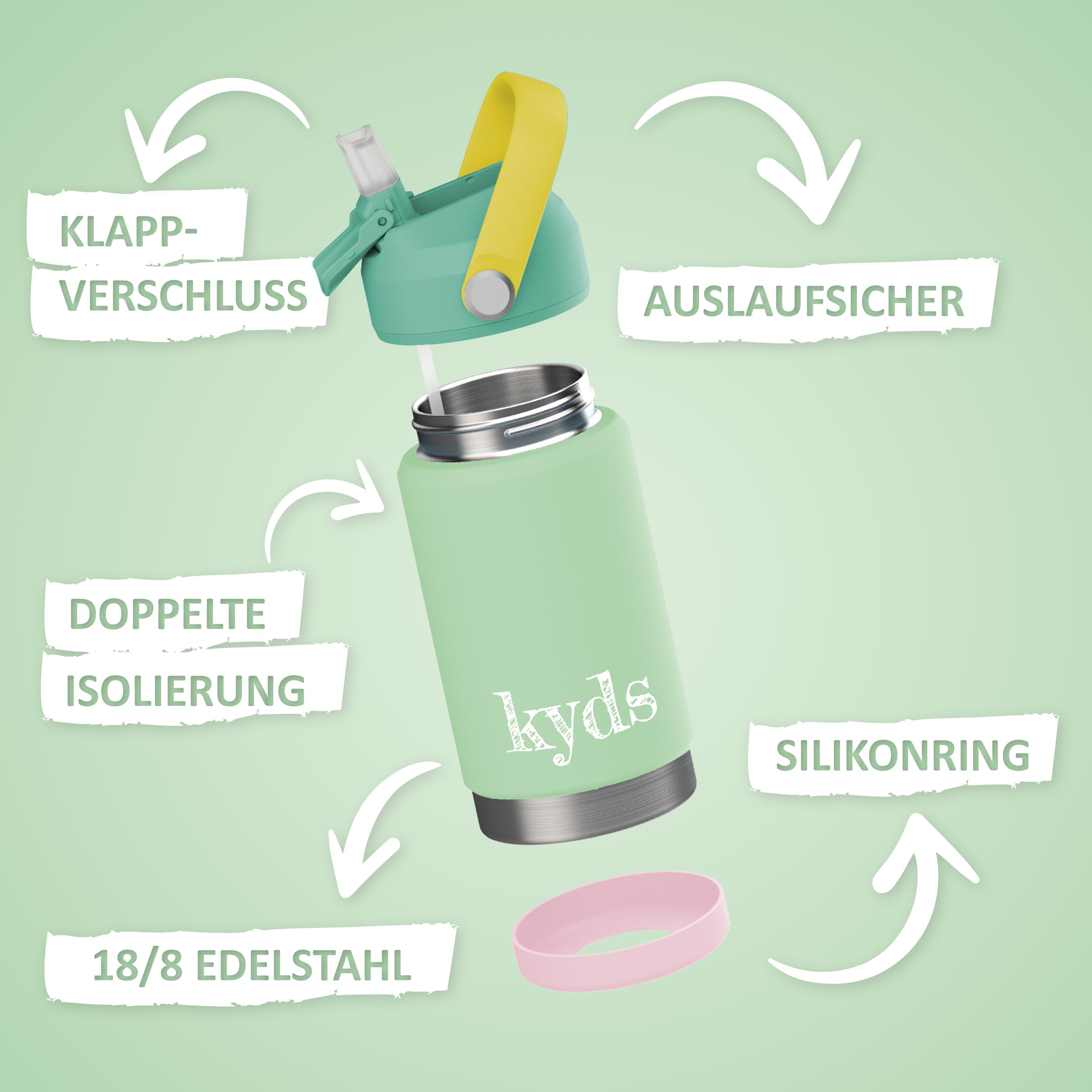 Trinkflasche - 500ml - Light Green/Rosa
