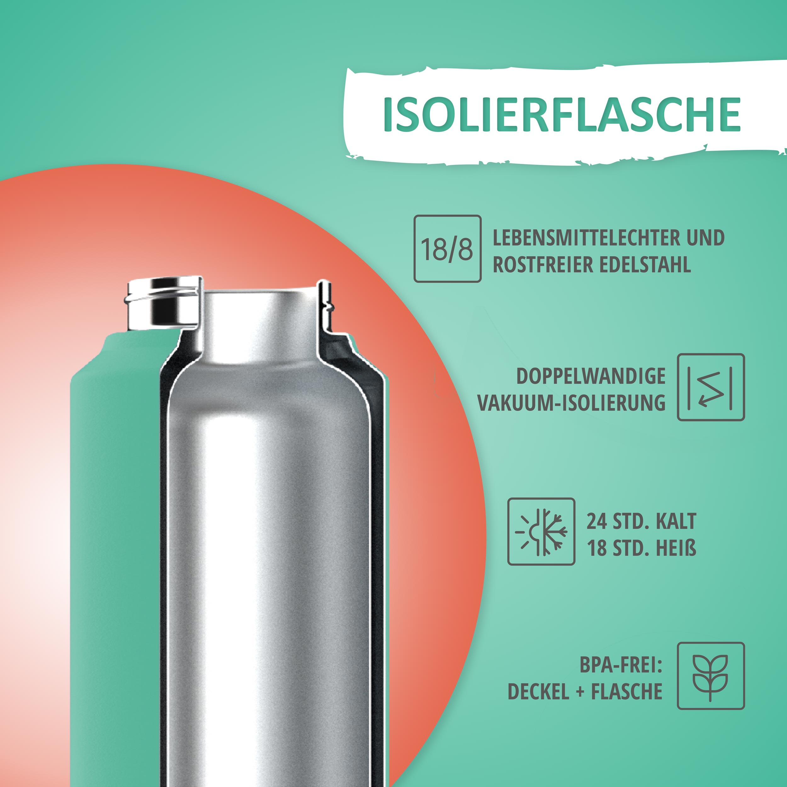 Trinkflasche - 500ml - Green/Coral