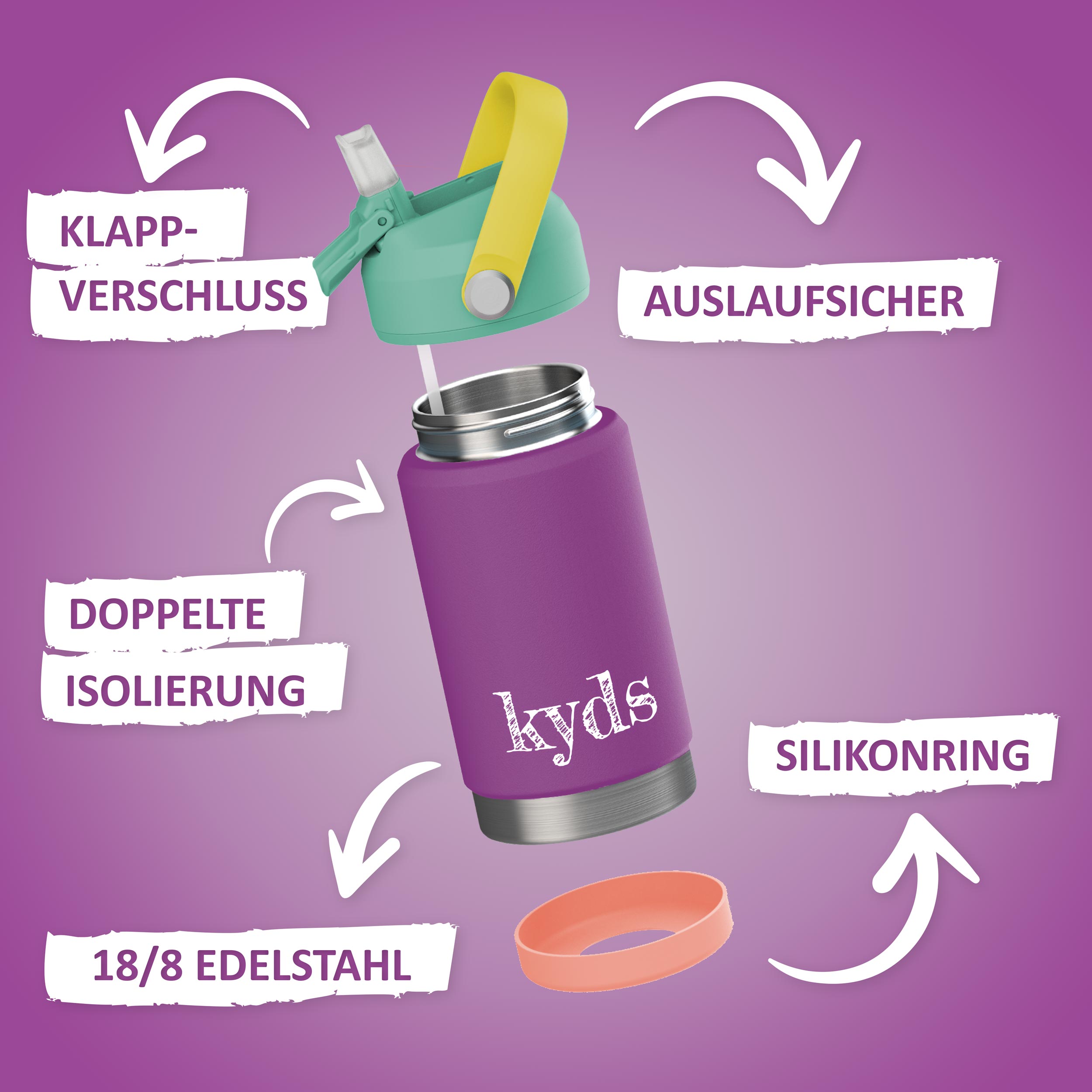 Trinkflasche - 500ml - Purple/Coral